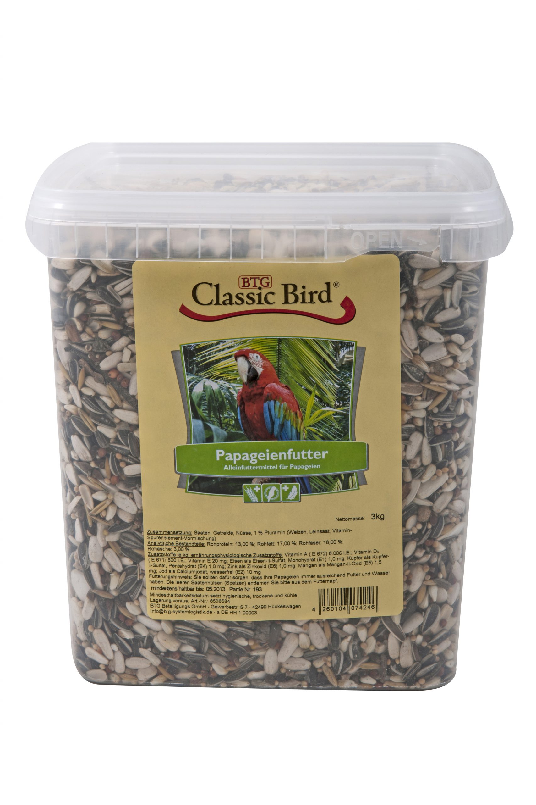 Classic_4260104074246_Cla.BirdPapageienfutterEimer3kg